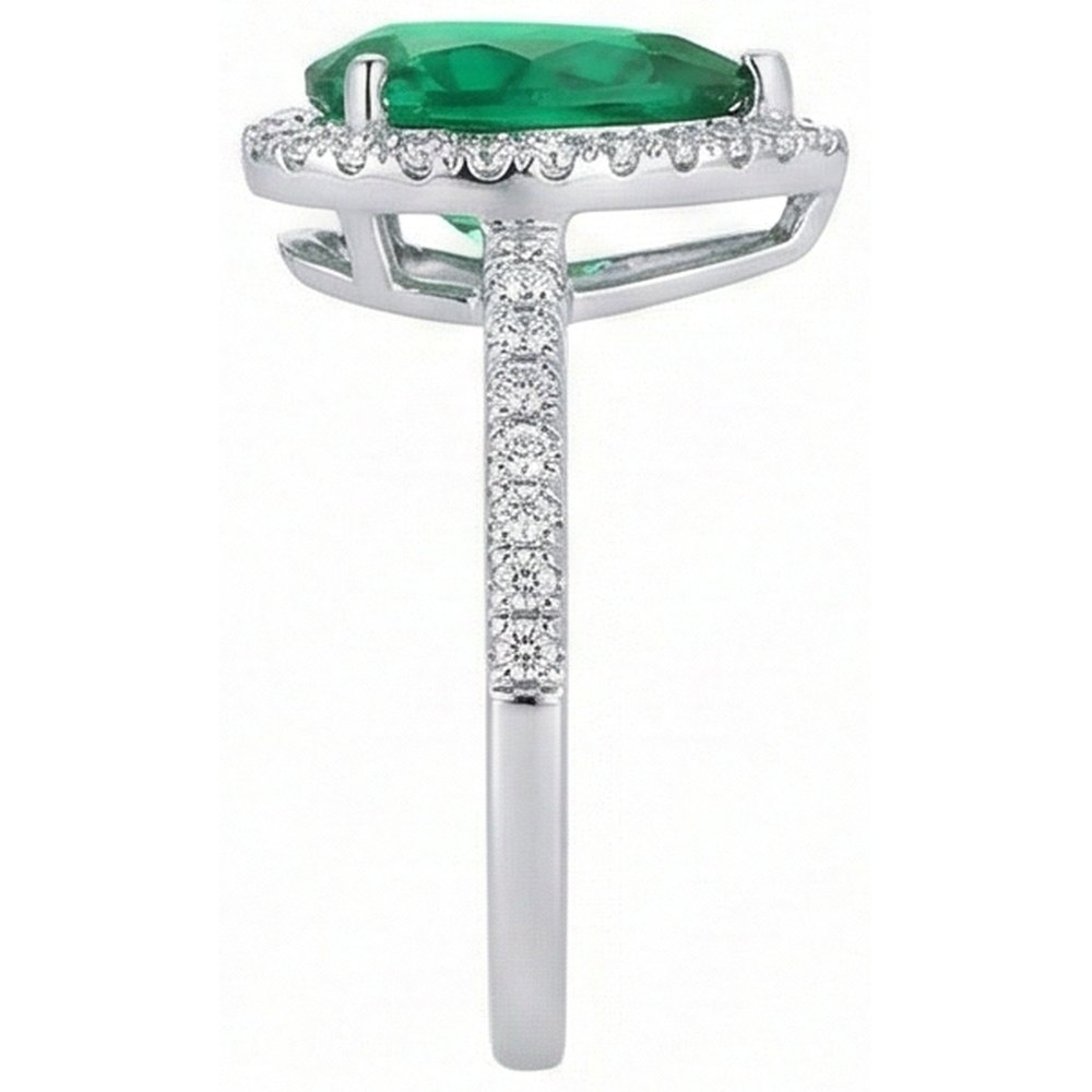 Pear Green Emerald Gemstone Ring White Gold 14K 5.35 Carats