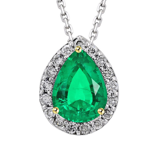 Colombian Emerald Gemstone Pendant 3-ct 14K Two Tone Gold – main view