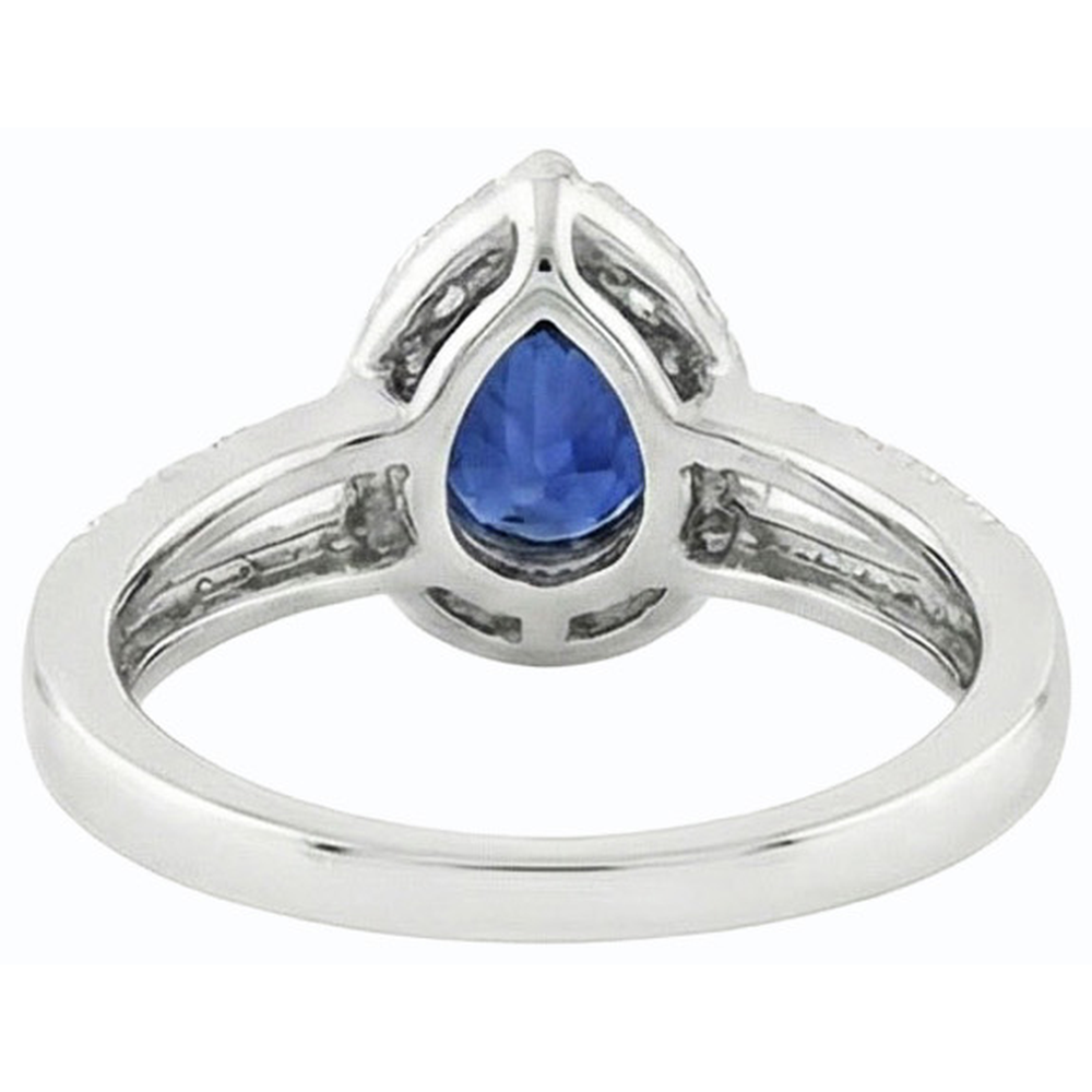 Pear Halo Engagement Ring Ceylon Sapphire Split Shank 4 Carats