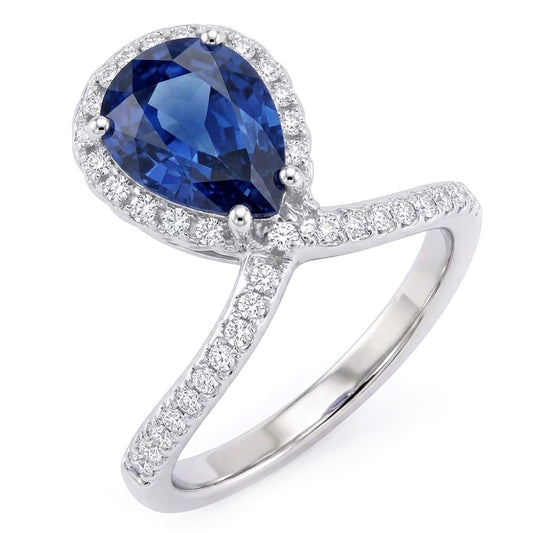 Pear Halo Natural Earth Mined Diamond ( Not Lab Grown ) Ring Enhancer Blue Sapphire 3.50 Carats
