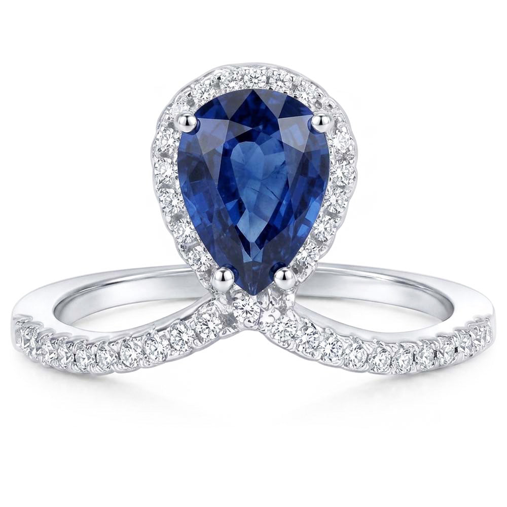 Pear Halo Natural Earth Mined Diamond ( Not Lab Grown ) Ring Enhancer Blue Sapphire 3.50 Carats