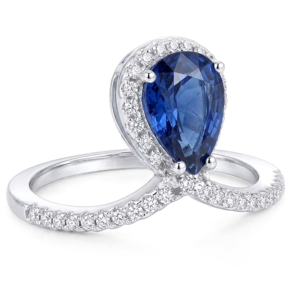 Pear Halo Natural Earth Mined Diamond ( Not Lab Grown ) Ring Enhancer Blue Sapphire 3.50 Carats