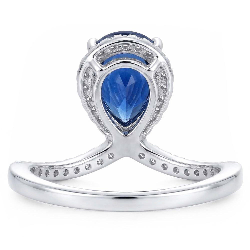 Pear Halo Natural Earth Mined Diamond ( Not Lab Grown ) Ring Enhancer Blue Sapphire 3.50 Carats