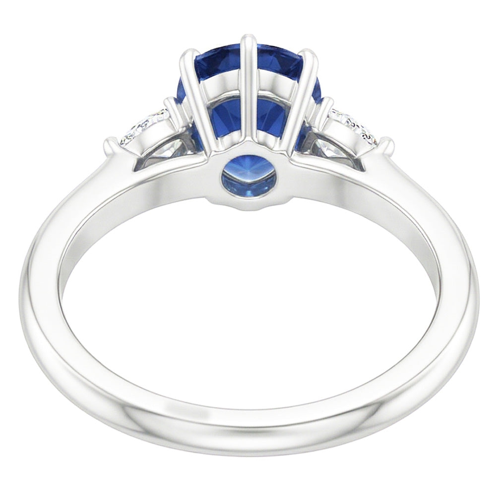 Pear Natural Earth Mined Diamond ( Not Lab Grown ) 3 Stone Blue Sapphire Ring 1.75 Carats Tapered Shank Gold