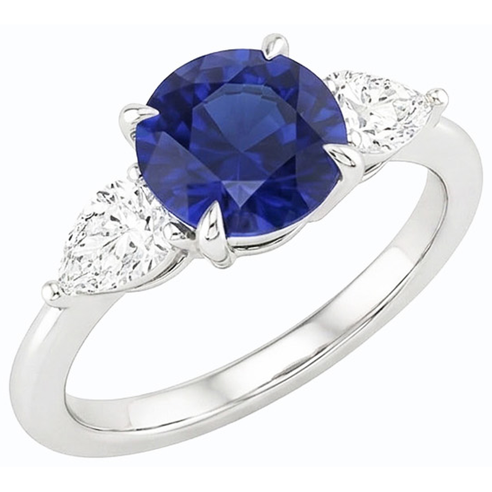 natural round sapphire 3ct ring close up detail