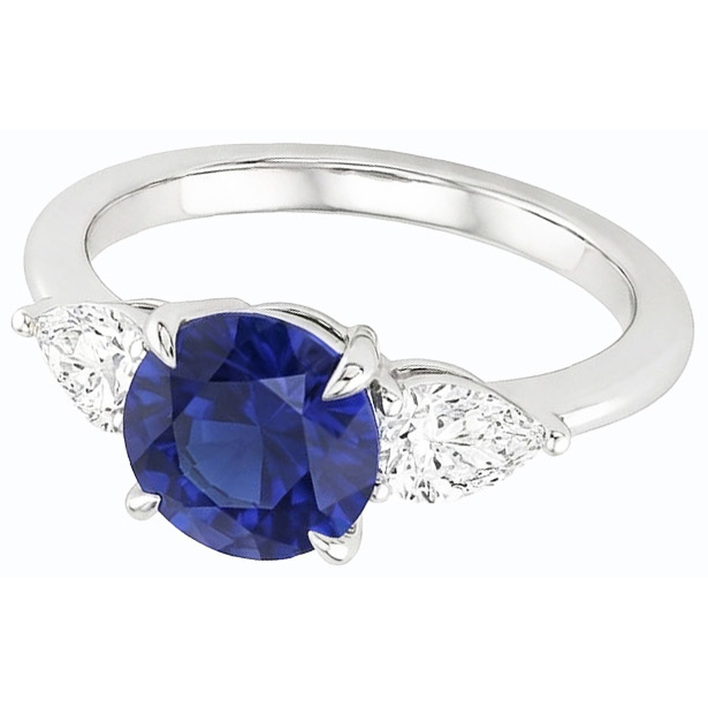 natural round sapphire 3ct ring front view