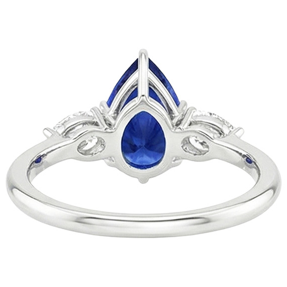 Pear Natural Earth Mined Diamond ( Not Lab Grown ) Anniversary Ring 3 Stone Blue Sapphire Prongs 4.50 Carats