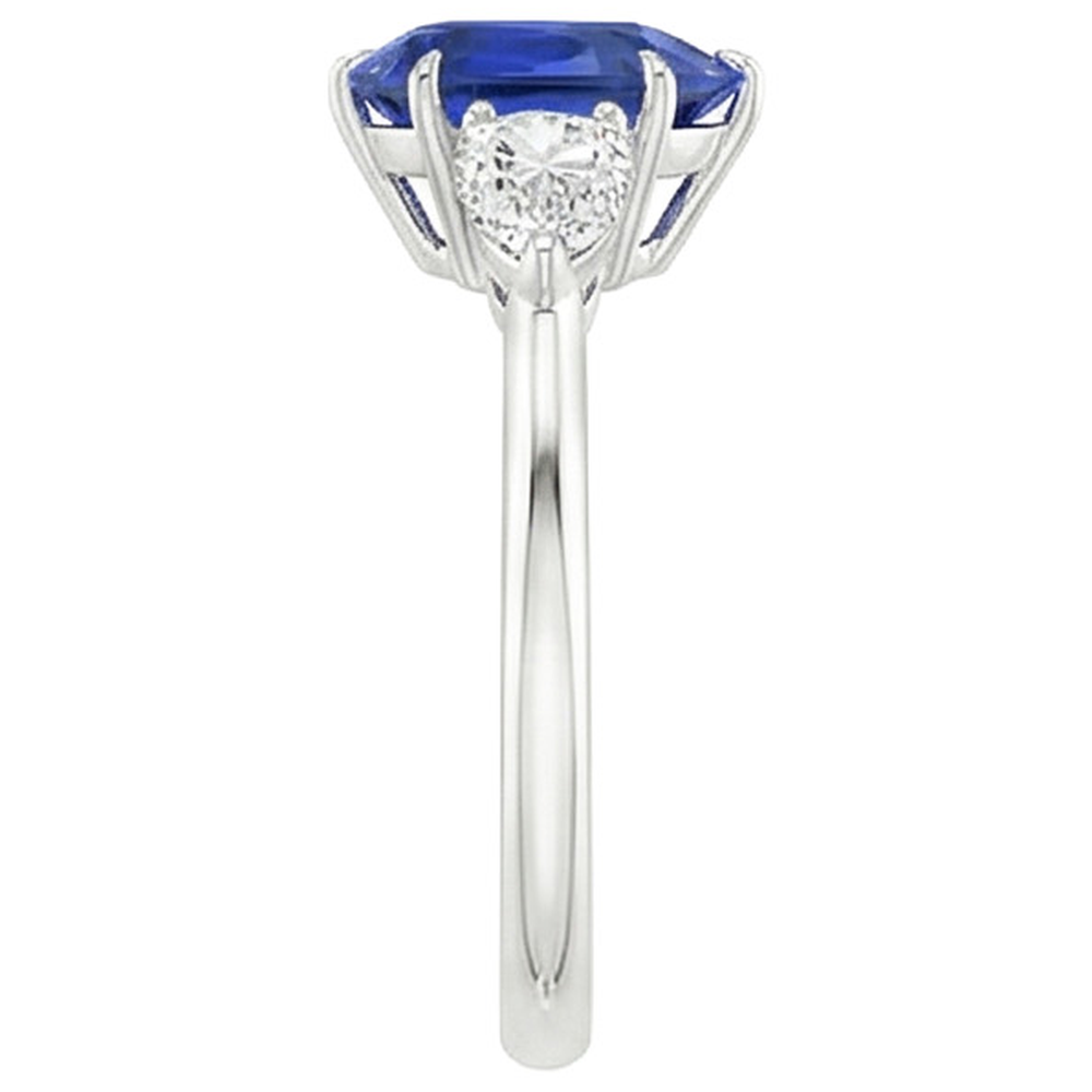 Pear Natural Earth Mined Diamond ( Not Lab Grown ) Anniversary Ring 3 Stone Blue Sapphire Prongs 4.50 Carats