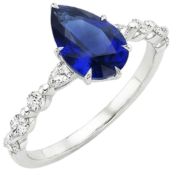 Pear Natural Earth Mined Diamond ( Not Lab Grown ) Anniversary Ring With Blue Sapphire Center Gold 5 Carats