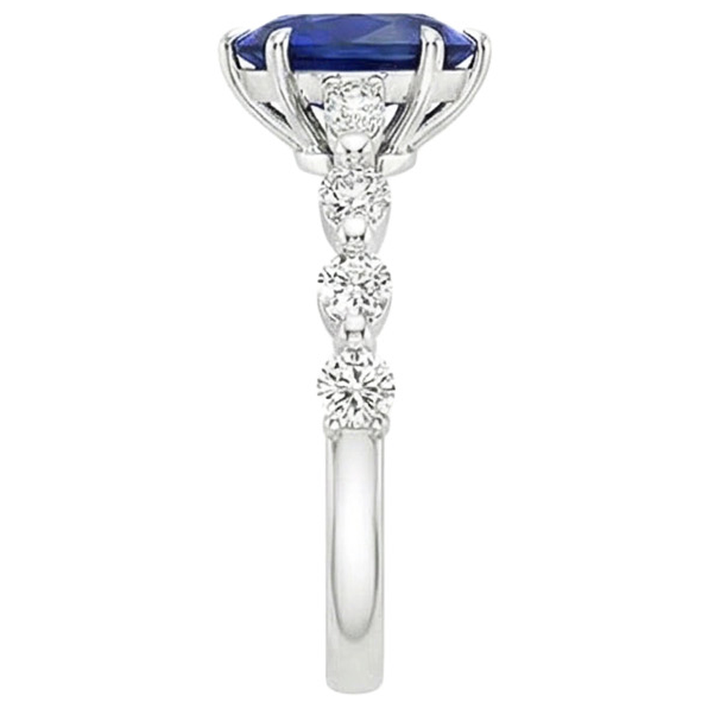 Pear Natural Earth Mined Diamond ( Not Lab Grown ) Anniversary Ring With Blue Sapphire Center Gold 5 Carats