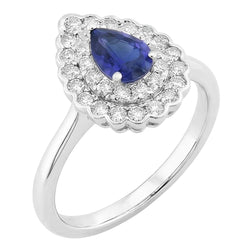 Pear Sapphire Cluster Halo Ring