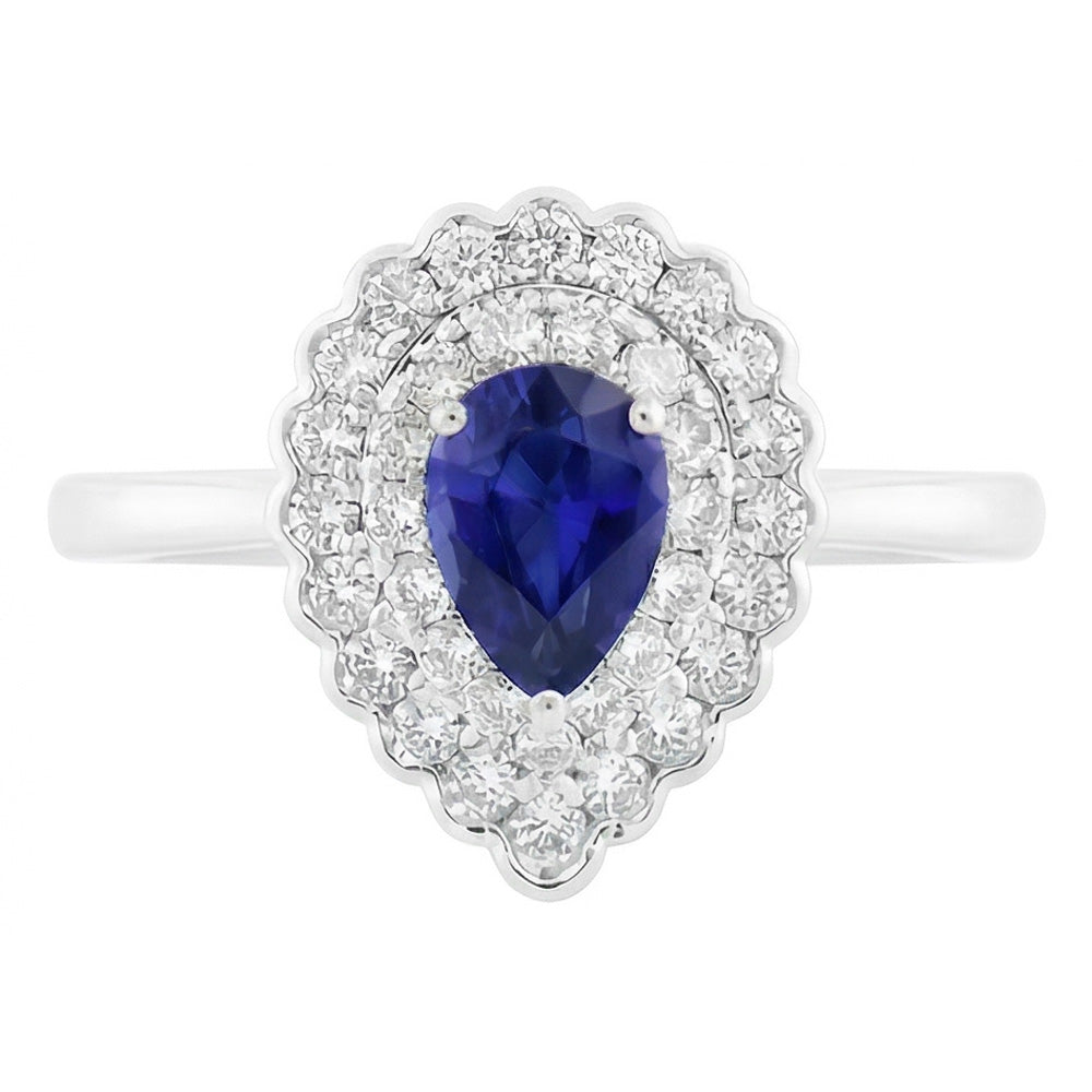 Pear Sapphire Cluster Halo Ring