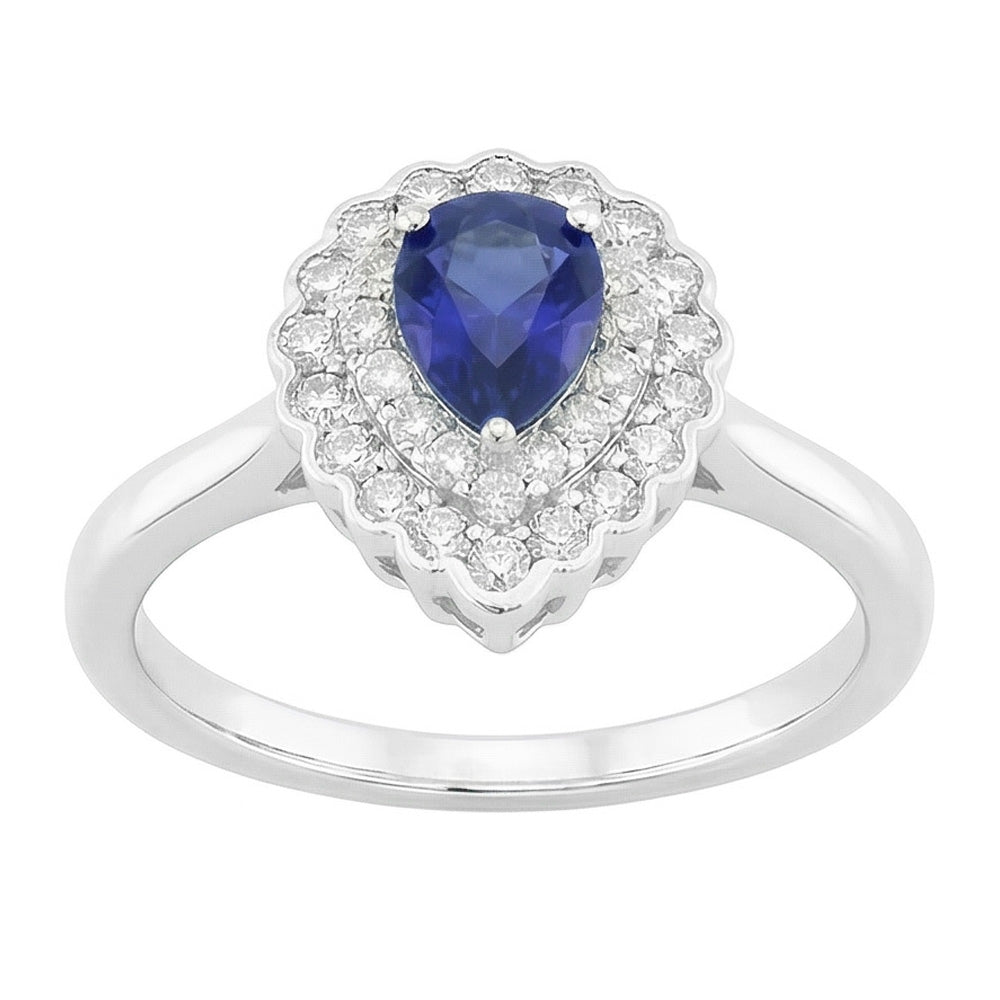 Pear Sapphire Cluster Halo Ring