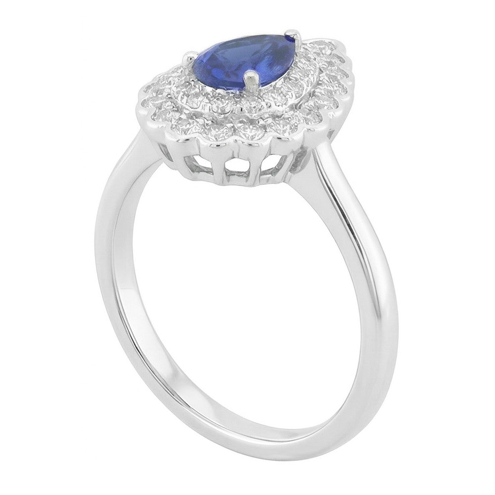 Pear Sapphire Cluster Halo Ring