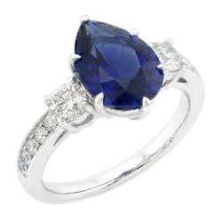 Pear Sapphire Gemstone Ring With Accents Round Natural Earth Mined Diamond ( Not Lab Grown )s 3.50 Carats
