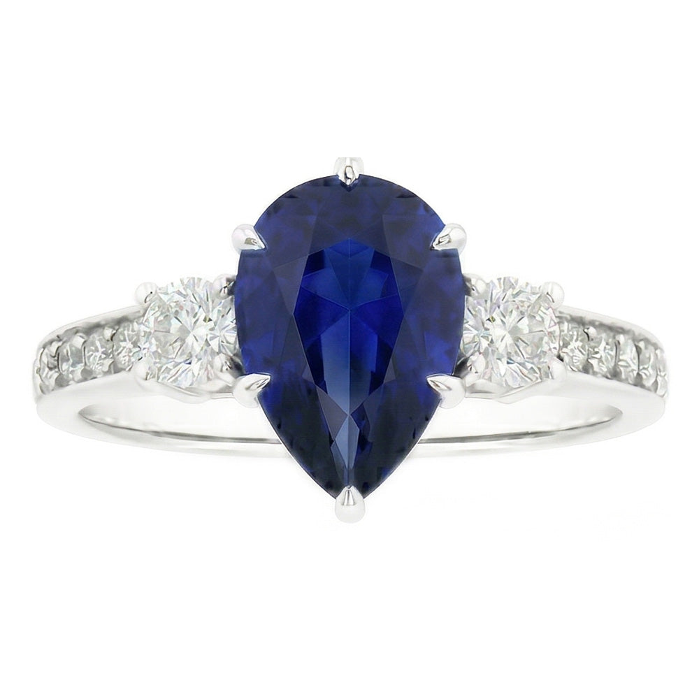 Pear Sapphire Gemstone Ring With Accents Round Natural Earth Mined Diamond ( Not Lab Grown )s 3.50 Carats
