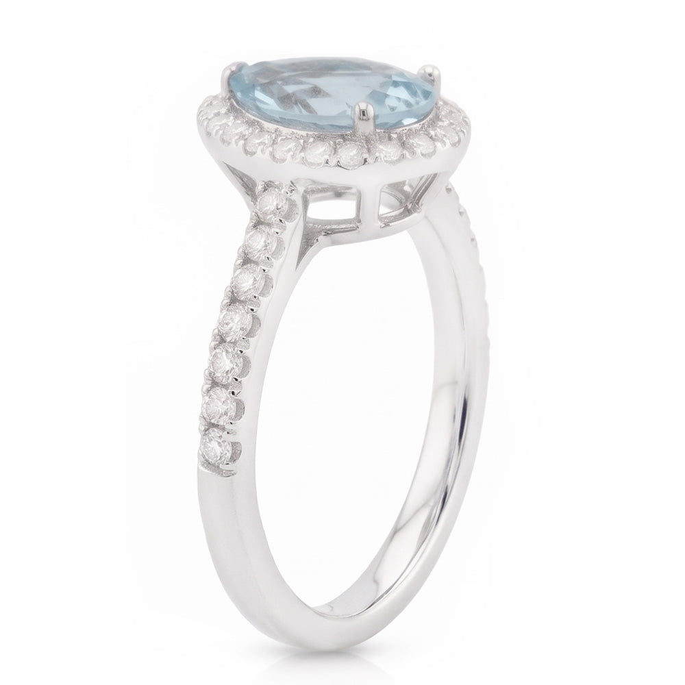 Pear Shape Aquamarine And Natural Earth Mined Diamond ( Not Lab Grown )s 14 Ct Wedding Ring White Gold 14K