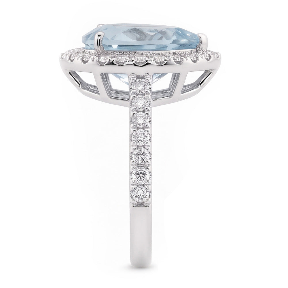 Pear Shape Aquamarine And Natural Earth Mined Diamond ( Not Lab Grown )s 14 Ct Wedding Ring White Gold 14K