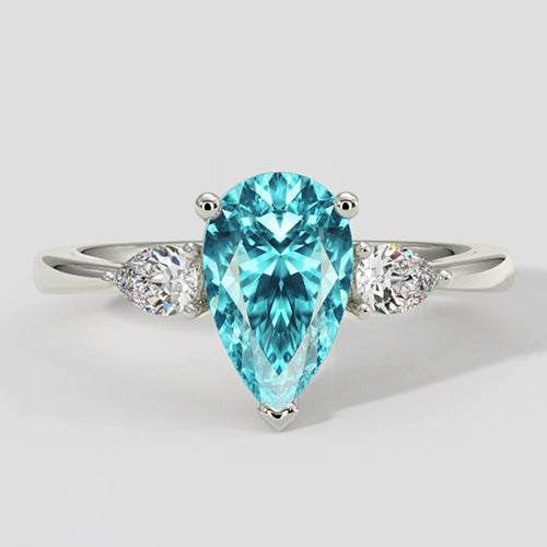 Pear-Shaped Paraiba Side Stone Ring