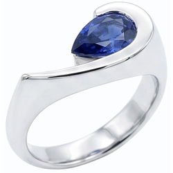 Pear Solitaire Ring Blue Sapphire 1 Carat Half Bezel Set White Gold