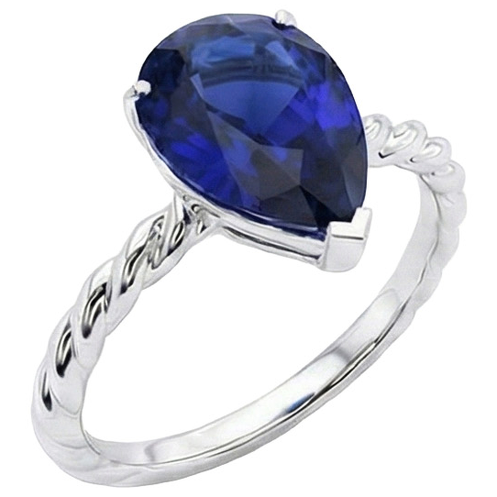 Pear Solitaire Sri Lankan Sapphire Ring Twist Style Shank 2.50 Carats