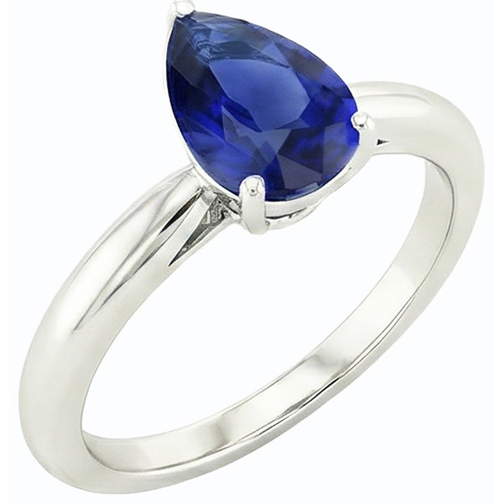 Pear Solitaire Srilanka Sapphire Ring 2.50 Carats White Gold 14K