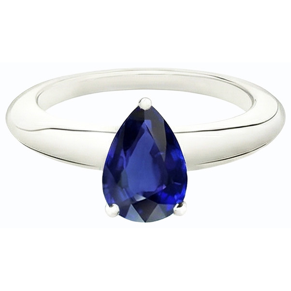 Pear Solitaire Srilanka Sapphire Ring 2.50 Carats White Gold 14K