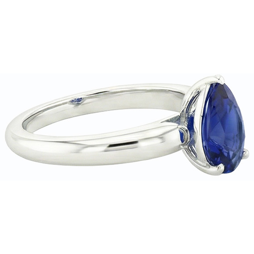 Pear Solitaire Srilanka Sapphire Ring 2.50 Carats White Gold 14K