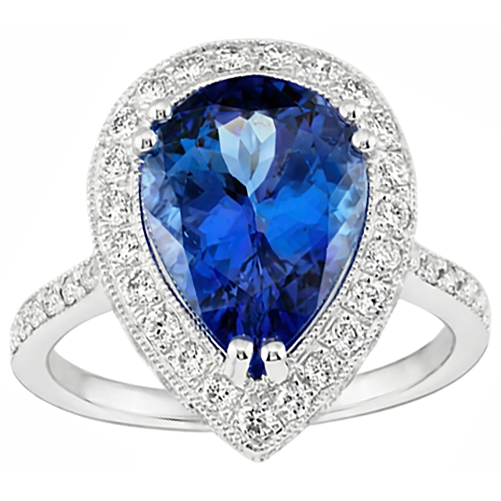 Pear Tanzanite And Natural Earth Mined Diamond ( Not Lab Grown ) Wedding Ring Gold 2.25 Carats Jewelry