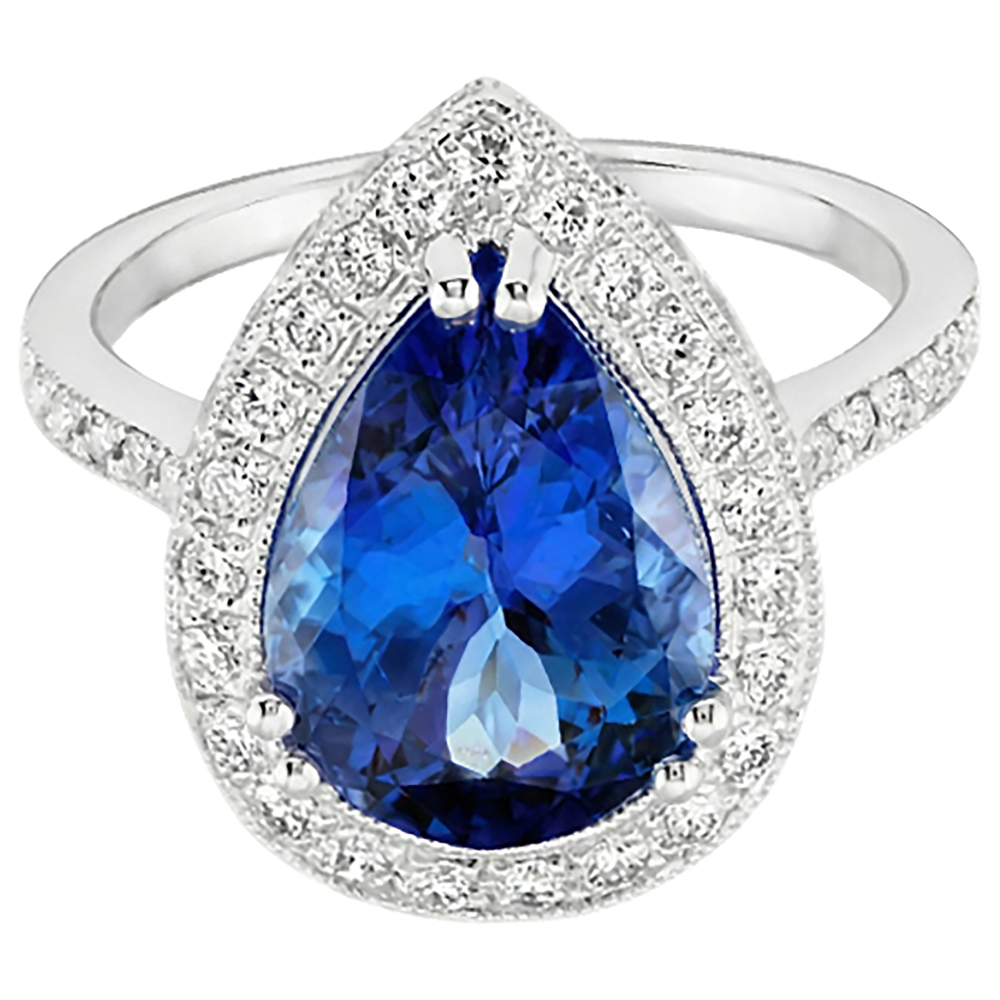 Pear Tanzanite And Natural Earth Mined Diamond ( Not Lab Grown ) Wedding Ring Gold 2.25 Carats Jewelry