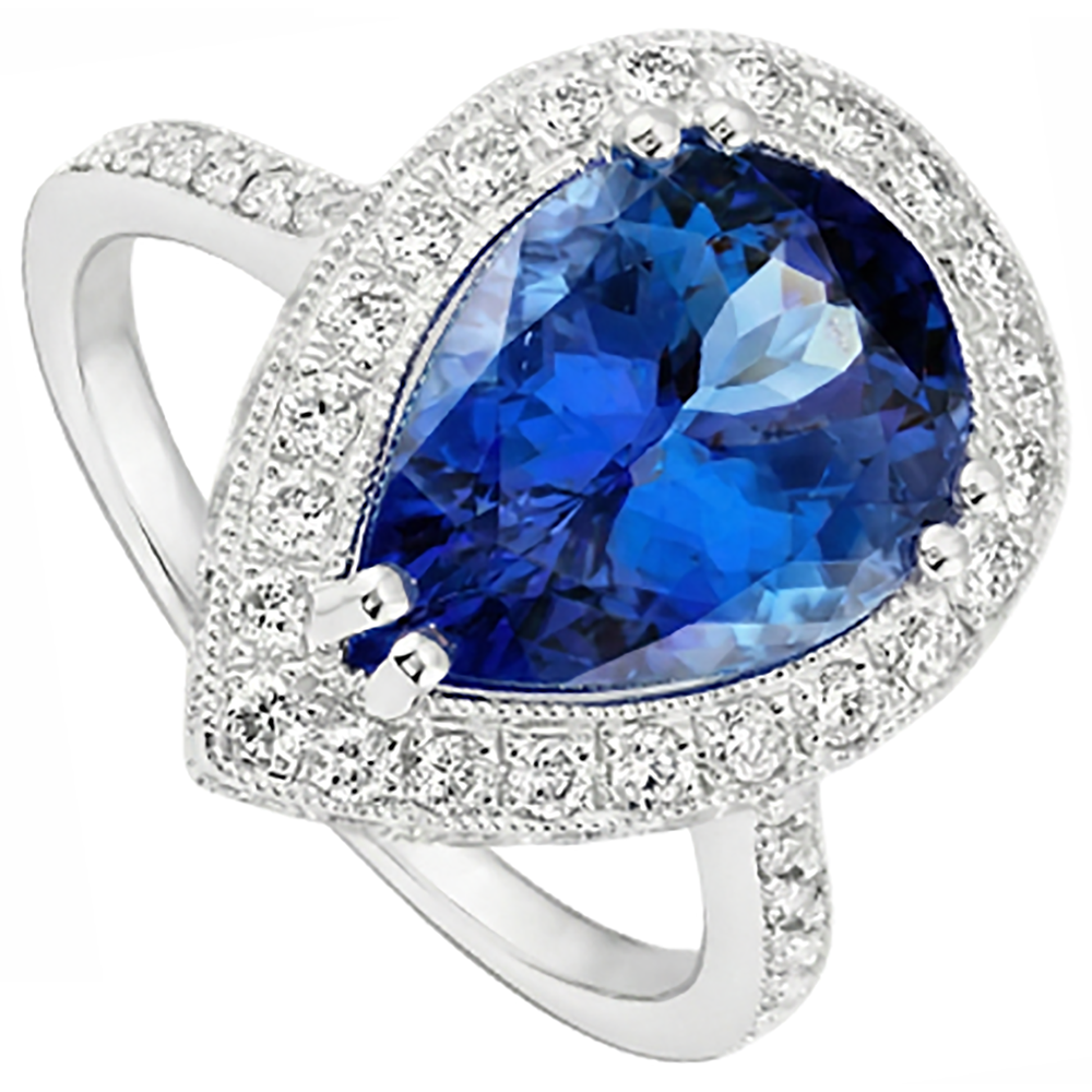 Pear Tanzanite And Natural Earth Mined Diamond ( Not Lab Grown ) Wedding Ring Gold 2.25 Carats Jewelry