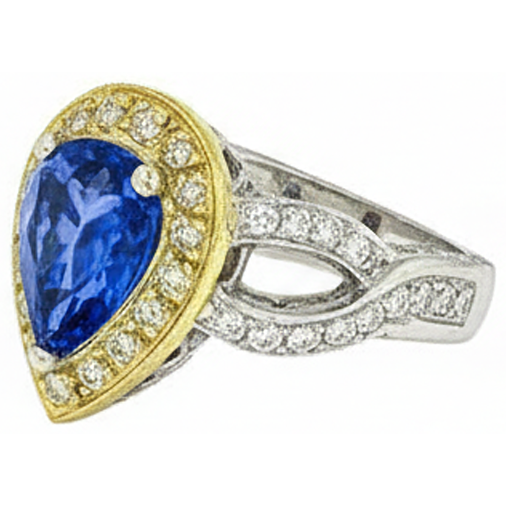 natural round tanzanite 4.51ct ring top view