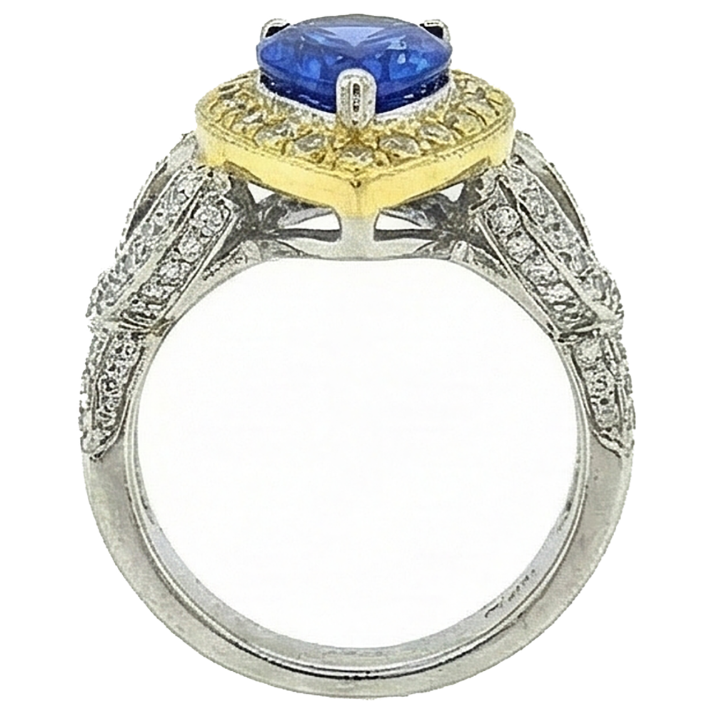 natural round tanzanite 4.51ct ring on white background