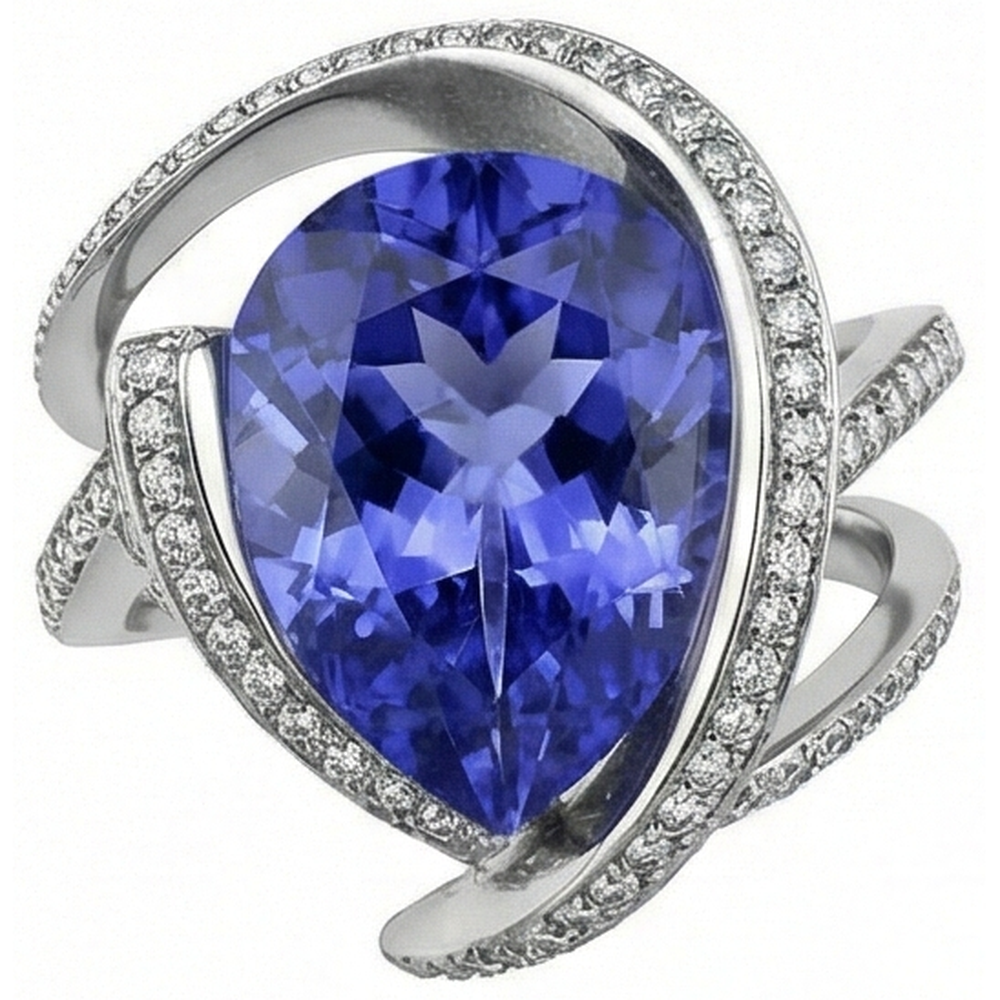 Pear Tanzanite Natural Earth Mined Diamond ( Not Lab Grown )  Ring 5 Carat Gemstone White Gold 14K Jewelry
