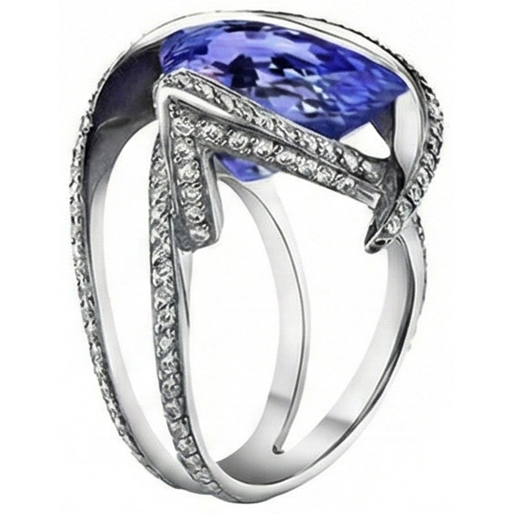 Pear Tanzanite Natural Earth Mined Diamond ( Not Lab Grown )  Ring 5 Carat Gemstone White Gold 14K Jewelry