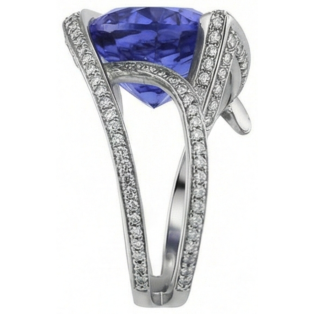 Pear Tanzanite Natural Earth Mined Diamond ( Not Lab Grown )  Ring 5 Carat Gemstone White Gold 14K Jewelry