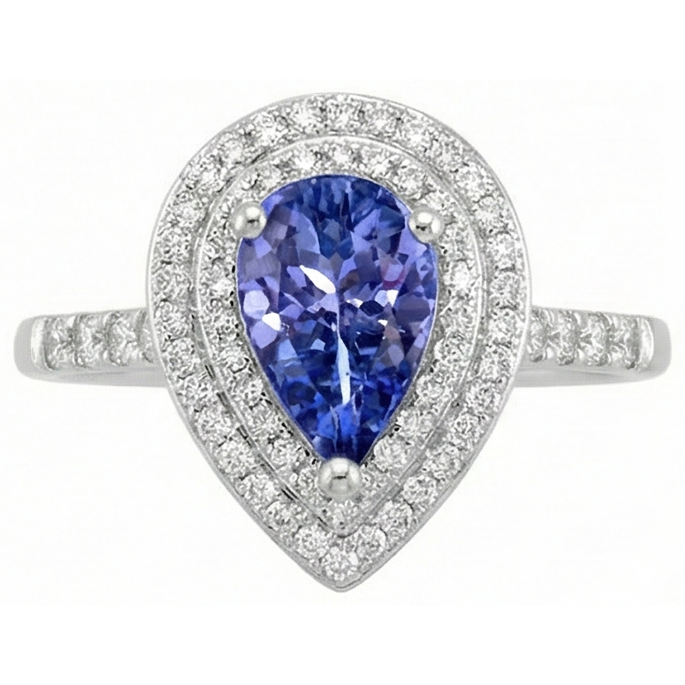 Pear Tanzanite With Natural Earth Mined Diamond ( Not Lab Grown )s 5.25 Ct Wedding Ring White Gold 14K