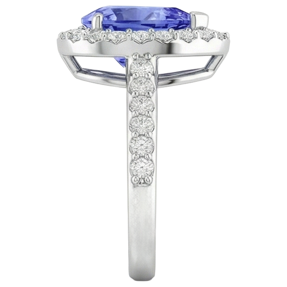 Pear Tanzanite With Round Natural Earth Mined Diamond ( Not Lab Grown )s 3.95 Carats Ring 14K White Gold