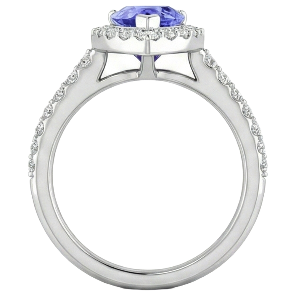 Pear Tanzanite With Round Natural Earth Mined Diamond ( Not Lab Grown )s 3.95 Carats Ring 14K White Gold