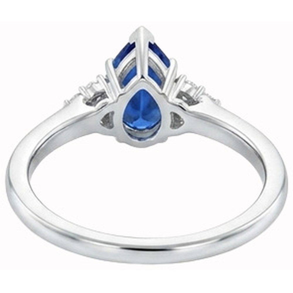 Pear & Round Cut Ceylon Sapphire Natural Earth Mined Diamond ( Not Lab Grown )  Ring 1.85 Ct. White Gold 14K