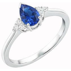 Pear & Round Cut Ceylon Sapphire Natural Earth Mined Diamond ( Not Lab Grown )  Ring 1.85 Ct. White Gold 14K