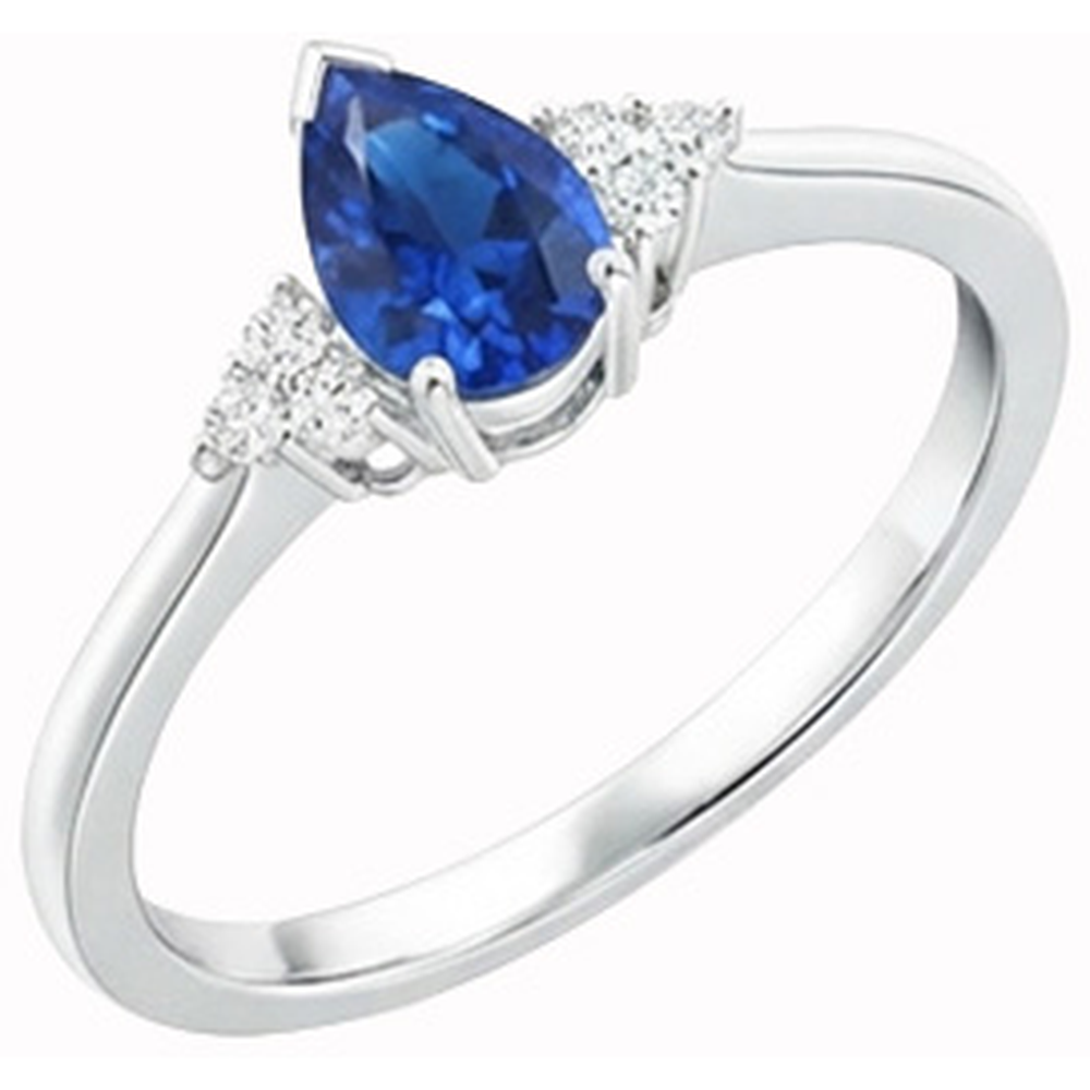 Pear & Round Cut Ceylon Sapphire Natural Earth Mined Diamond ( Not Lab Grown )  Ring 1.85 Ct. White Gold 14K
