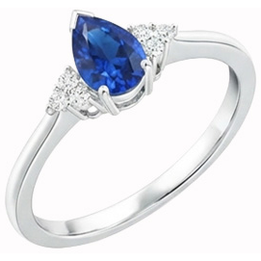 Pear & Round Cut Ceylon Sapphire Natural Earth Mined Diamond ( Not Lab Grown )  Ring 1.85 Ct. White Gold 14K