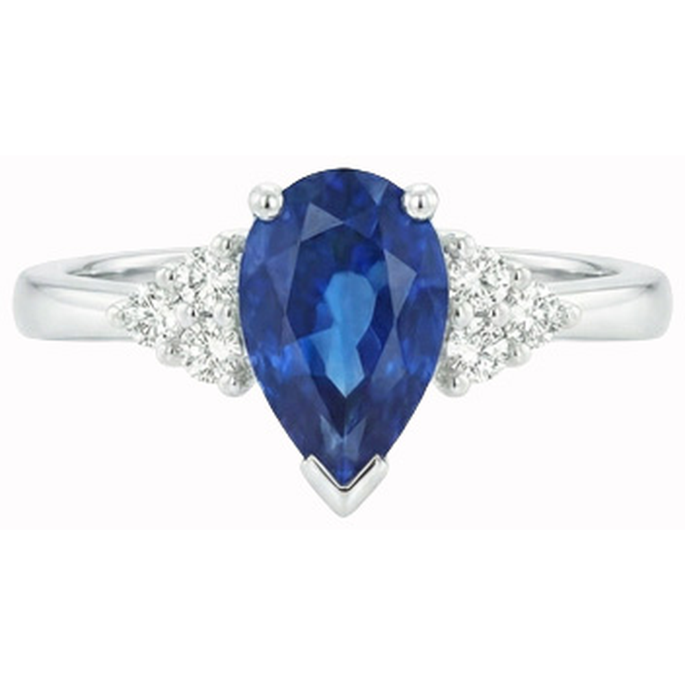 Pear & Round Cut Ceylon Sapphire Natural Earth Mined Diamond ( Not Lab Grown )  Ring 1.85 Ct. White Gold 14K