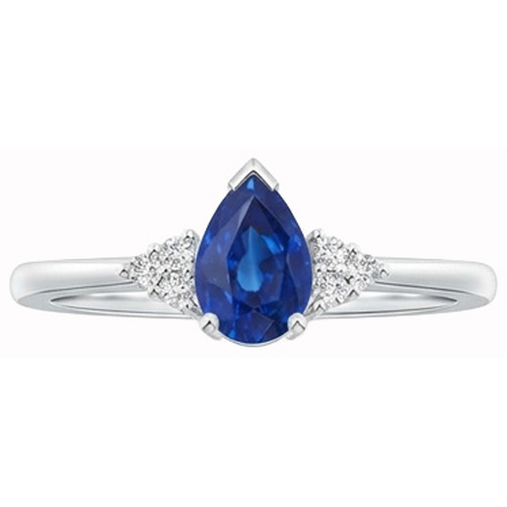 Pear & Round Cut Ceylon Sapphire Natural Earth Mined Diamond ( Not Lab Grown )  Ring 1.85 Ct. White Gold 14K