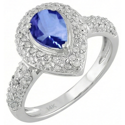 Pear & Round Sri Lankan Blue Sapphire Natural Earth Mined Diamond ( Not Lab Grown )  Ring 4.40 Carat WG 14K