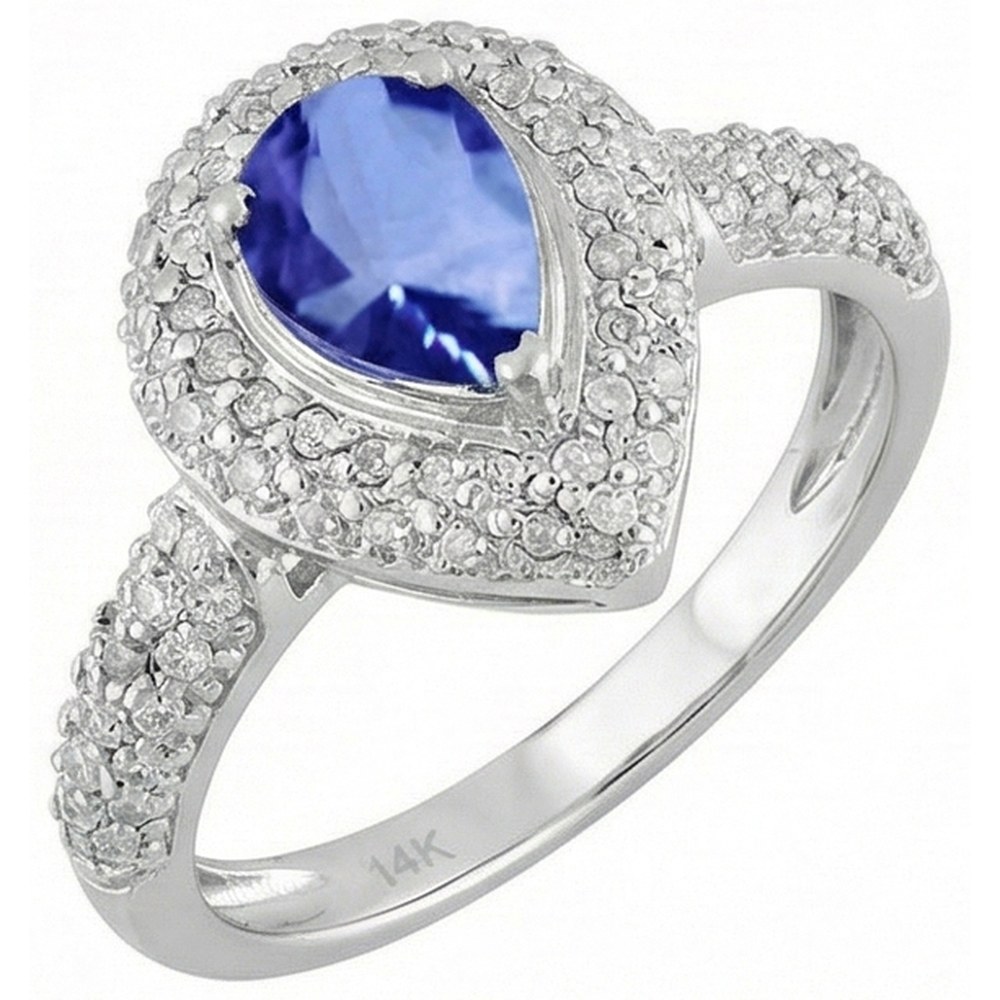 Pear & Round Sri Lankan Blue Sapphire Natural Earth Mined Diamond ( Not Lab Grown )  Ring 4.40 Carat WG 14K