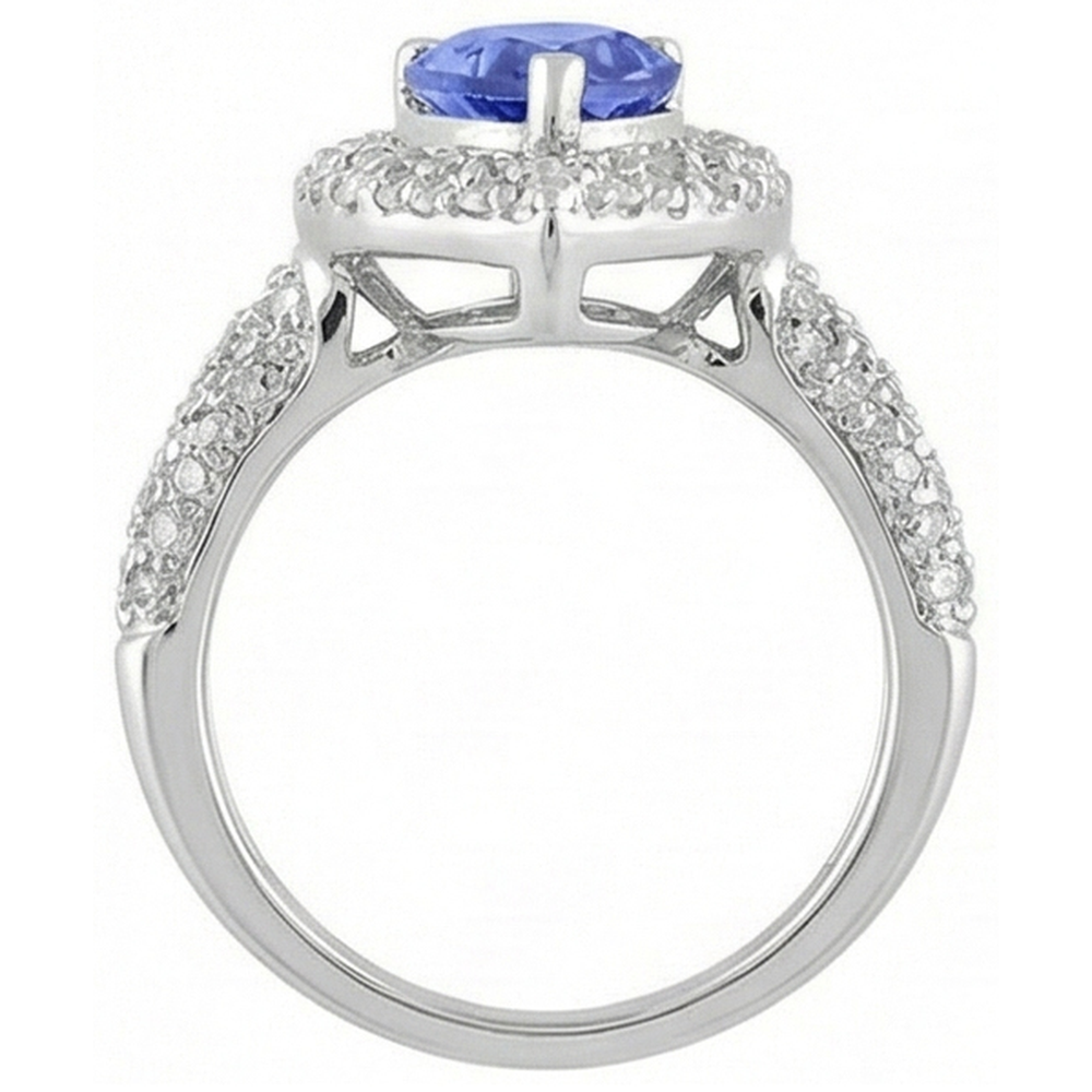 Pear & Round Sri Lankan Blue Sapphire Natural Earth Mined Diamond ( Not Lab Grown )  Ring 4.40 Carat WG 14K