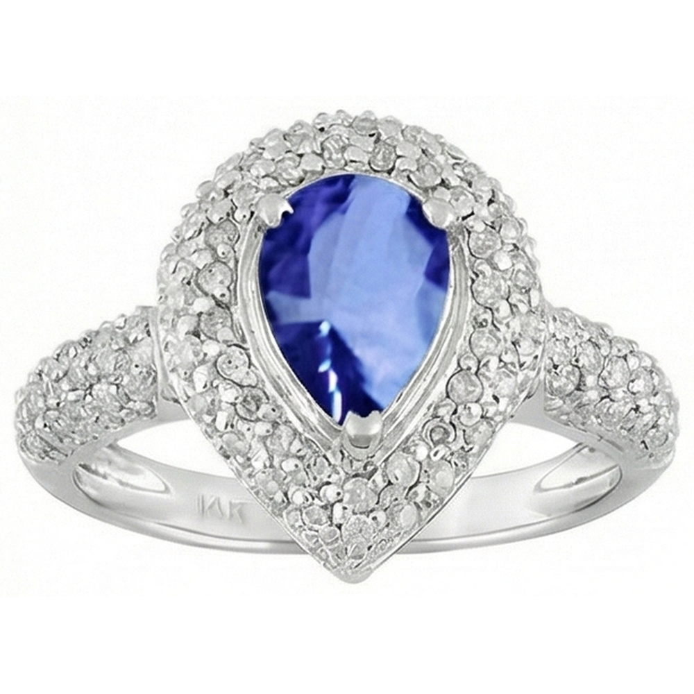 Pear & Round Sri Lankan Blue Sapphire Natural Earth Mined Diamond ( Not Lab Grown )  Ring 4.40 Carat WG 14K