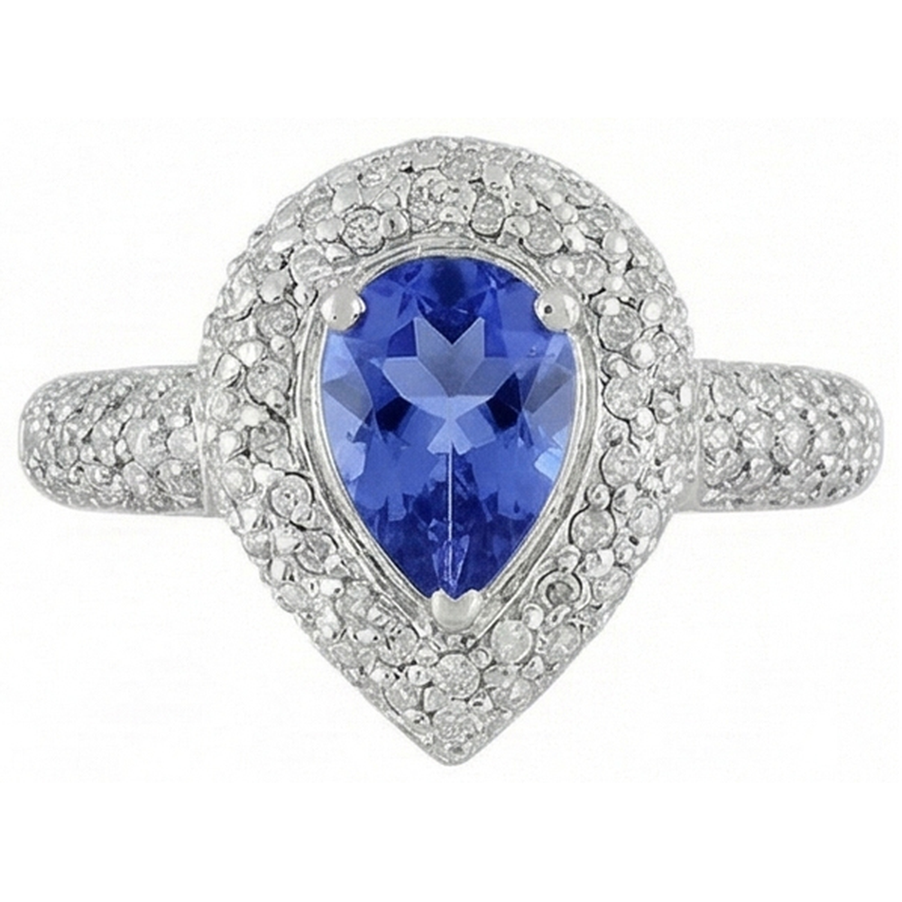 Pear & Round Sri Lankan Blue Sapphire Natural Earth Mined Diamond ( Not Lab Grown )  Ring 4.40 Carat WG 14K